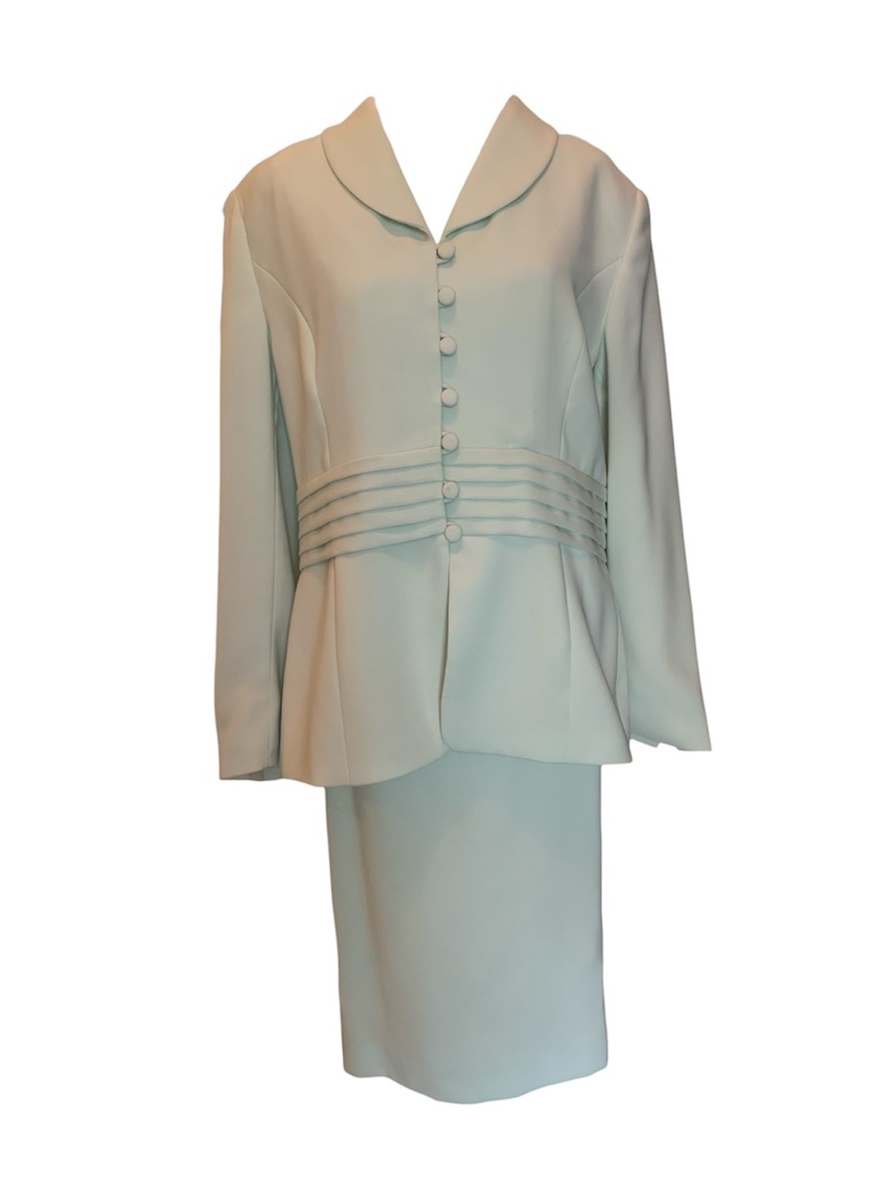 KASPER Mint Green 2 Piece Skirt Suit Set Button Up Jacket Midi Skirt Size 12